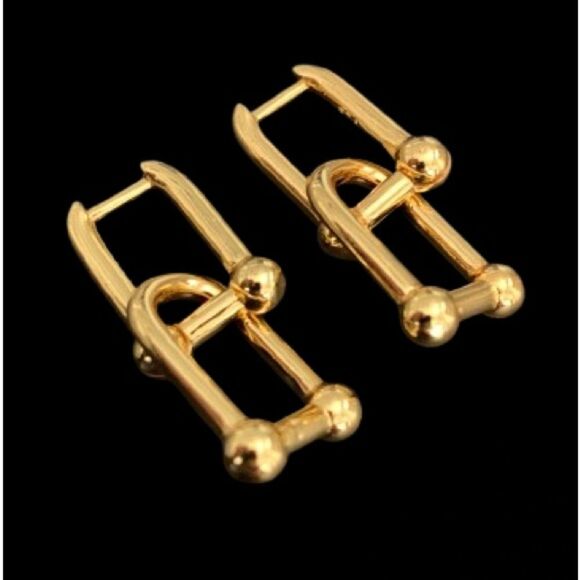 Men’s U-Link Chain Hoop Earrings in 14k Yellow Gold Vermeil - Edgy Hardware - Picture 1 of 9